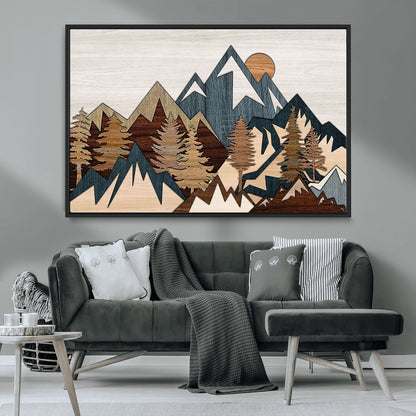 67950-MGV-CV-36X24-Modern Wood Wall Art Canvas Print, Framed Mountain Range Art Picture Print, Wood Mountain Range Perfect Rustic Decor Artwork