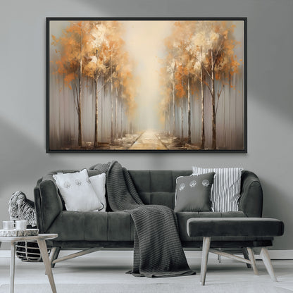 95004-MGV-CV-36X24-Autumn Forest Path Wall Art – Hand Painted Canvas Print with Golden Trees, Modern Nature Landscape Decor for Living Room, Bedroom