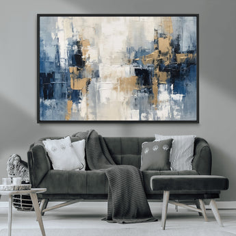 44344-MGV-CV-36X24-Abstract Blue and Gold Wall Art – Modern Hand Painted Canvas Print, Contemporary Textured Painting for Living Room, Bedroom or