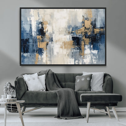 44344-MGV-CV-36X24-Abstract Blue and Gold Wall Art – Modern Hand Painted Canvas Print, Contemporary Textured Painting for Living Room, Bedroom or