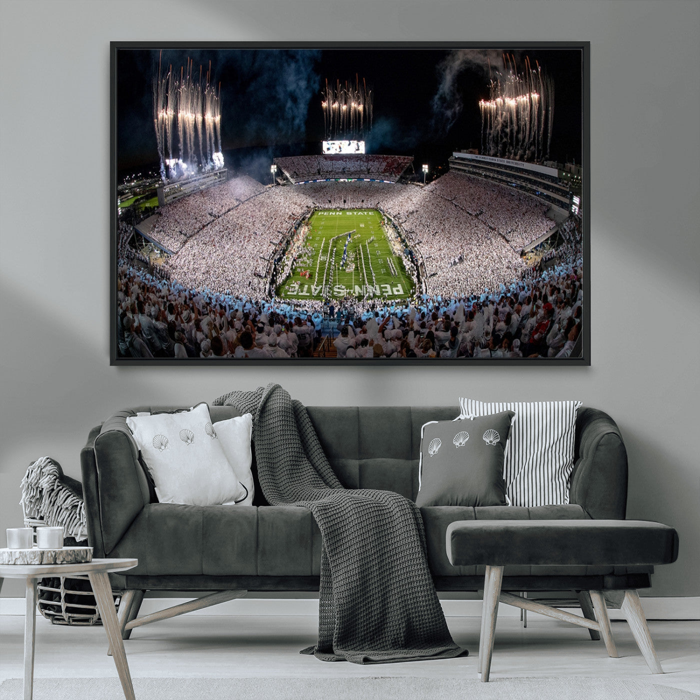 11391-MGV-FC-36X24_Black-Penn State Stadium Wall Art – Panoramic White Out Football Game Canvas Print, College Sports Decor for Office, Man Cave, or Living