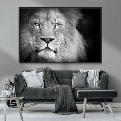 94453-MGV-CV-36X24-Lion Portrait Wall Art – Black and White King of the Jungle Canvas Print, Safari Wildlife Decor for Office, Bedroom, or Living