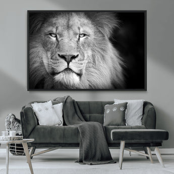 94453-MGV-FC-36X24_Black-Lion Portrait Wall Art – Black and White King of the Jungle Canvas Print, Safari Wildlife Decor for Office, Bedroom, or Living