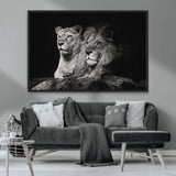 80013-MGV-FC-36X24_Black-Lion and Lioness Wall Art – Black and White Wildlife Photography Canvas Print, African Safari Animal Decor for Office, Bedroom