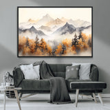 70049-MGV-CV-36X24-Autumn Mountain Forest Wall Art – Misty Landscape Canvas Print, Rustic Nature Inspired Decor for Living Room, Bedroom or Office