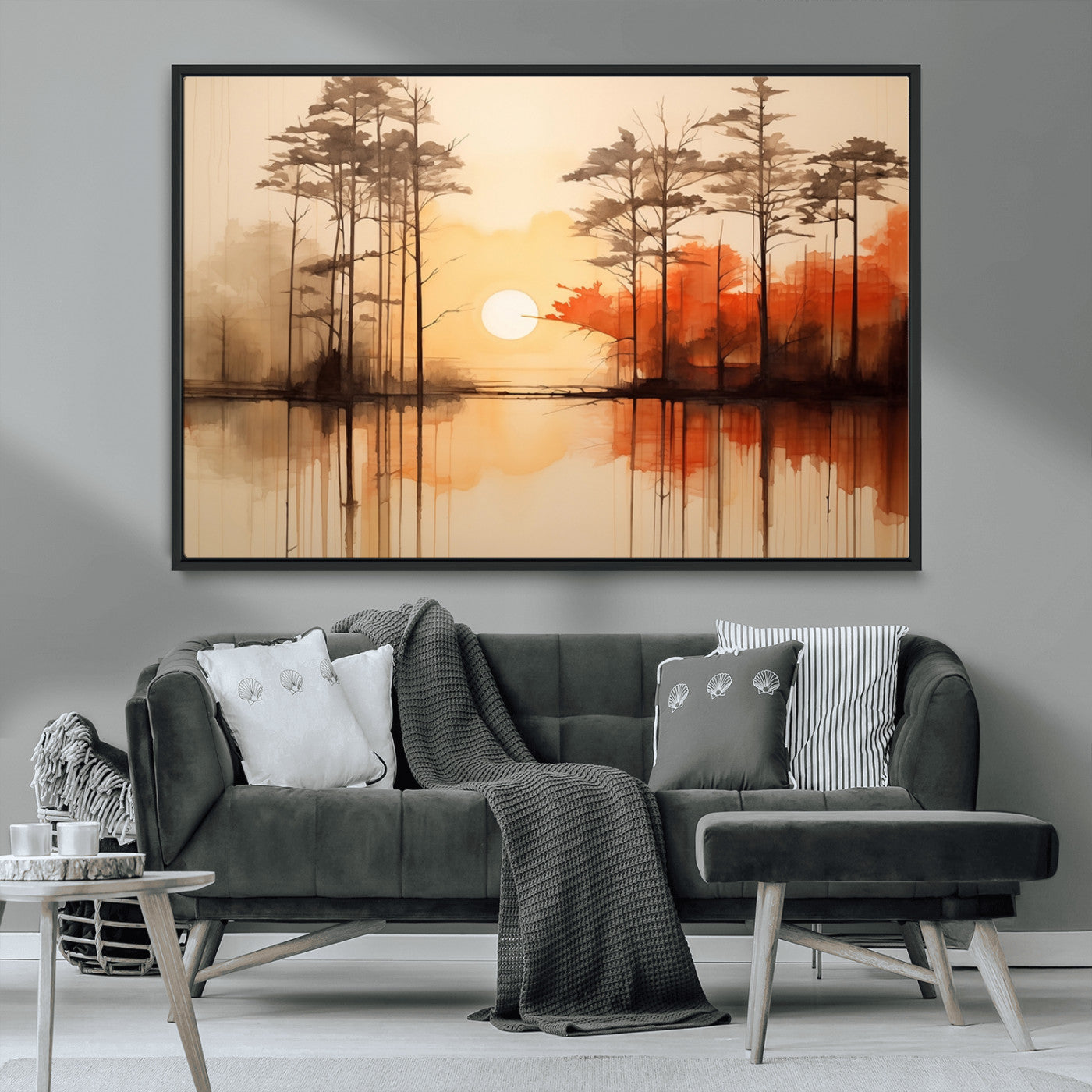 51083-MGV-CV-36X24-Sunset Lake Forest Wall Art – Serene Trees and Orange Sky Reflection Canvas Print, Tranquil Nature Decor for Living Room, Office