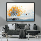 23385-MGV-CV-36X24-Golden Butterfly Tree Wall Art – Abstract Yellow and Gray Canvas Print, Modern Nature Artwork for Living Room, Bedroom or Office