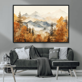 72950-MGV-CV-36X24-Autumn Mountain Forest Wall Art – Golden Fall Landscape Canvas Print, Nature-Inspired Home Decor for Living Room, Bedroom or