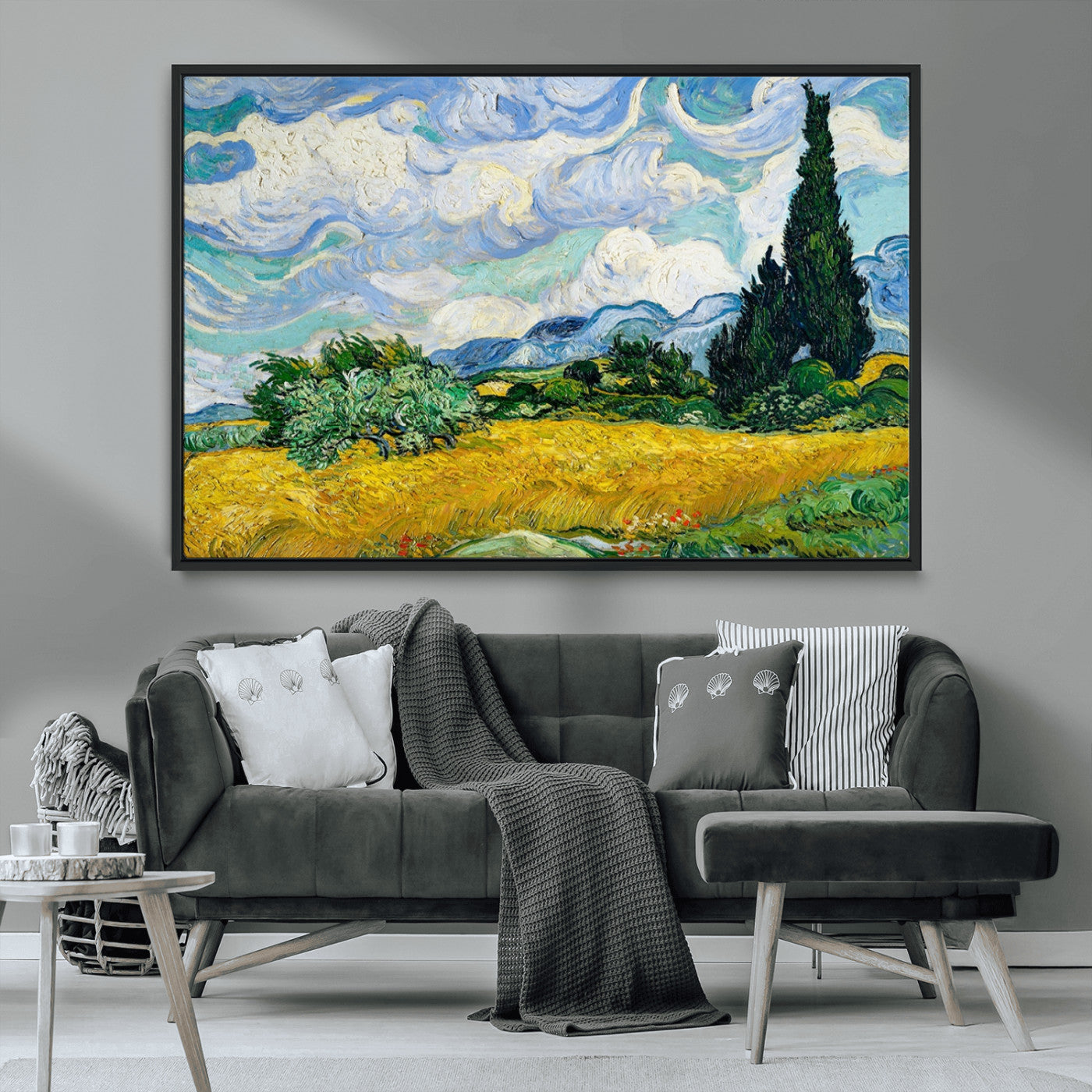 97252-MGV-CV-36X24-Wheat Field with Cypress – Van Gogh Wall Art, Impressionist Landscape Canvas Print, Rustic Home Decor for Living Room or Office