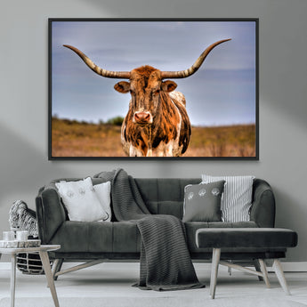 18594-MGV-CV-36X24-Texas Longhorn Bull Wall Art – Rustic Western Cattle Canvas Print, Country Farmhouse Decor for Living Room, Office or Cabin