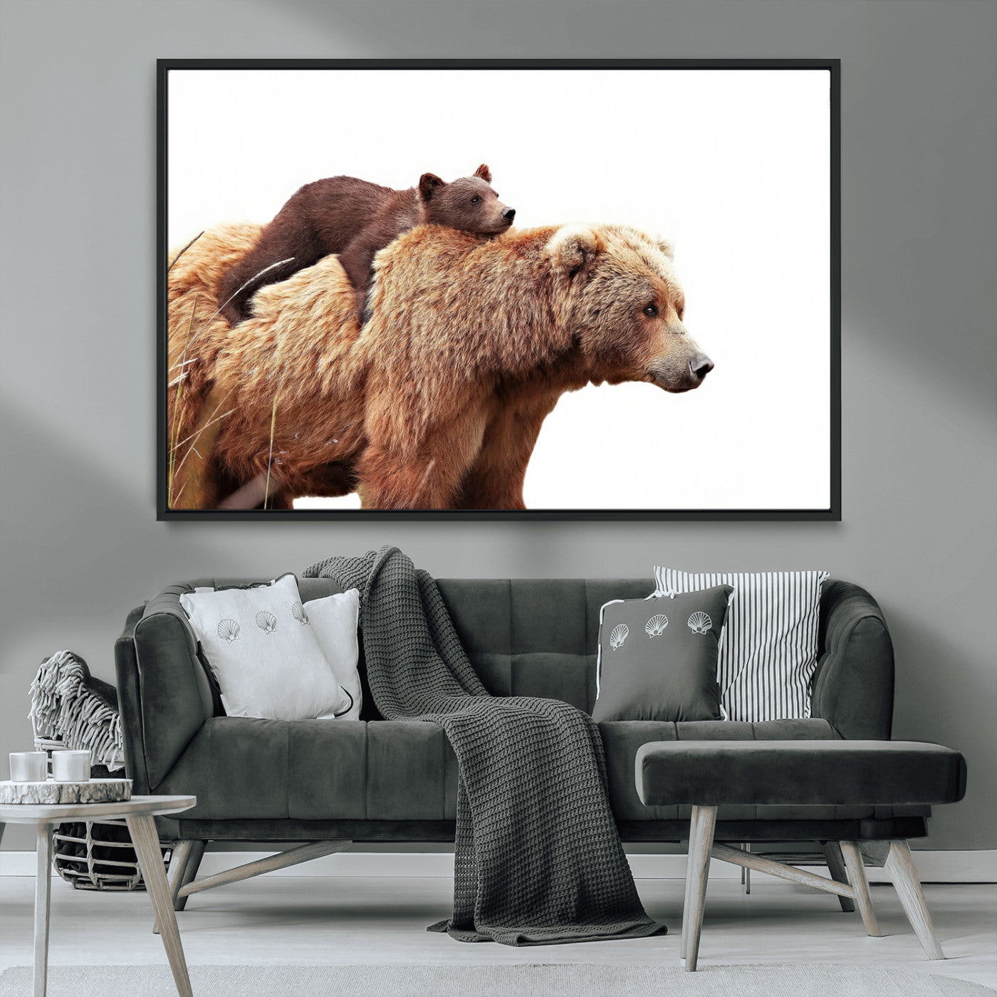 76943-MGV-CV-36X24-Mom Bear Wall Art Canvas Print, Framed Bear Photography Art Picture Print, Rustic Bear and Cub Perfect Rustic Farmhouse Decor