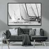 Boat-1-MGV-CV-36X24-Sailboat Racing Wall Art – Nautical Black and White Canvas Print, Ocean Adventure Decor for Office, Living Room or Bedroom