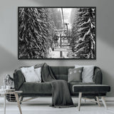 19240-MGV-CV-36X24-Ski Lift Wall Art – Black and White Winter Mountain Canvas Print, Snowy Forest Ski Resort Photography for Cabin, Lodge, Office or