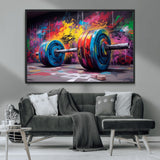 13549-MGV-CV-36X24-Graffiti Gym Wall Art Canvas Print, Framed Graffiti Barbell Art Picture Print, Weightlifting Perfect Fitness Studio Decor Artwork