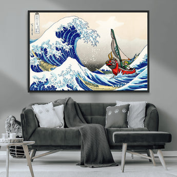 19450-MGV-CV-36X24-Great Wave Adventure Wall Art – Japanese Style Ocean Canvas Print, Fantasy Sailing Decor for Living Room, Bedroom or Office