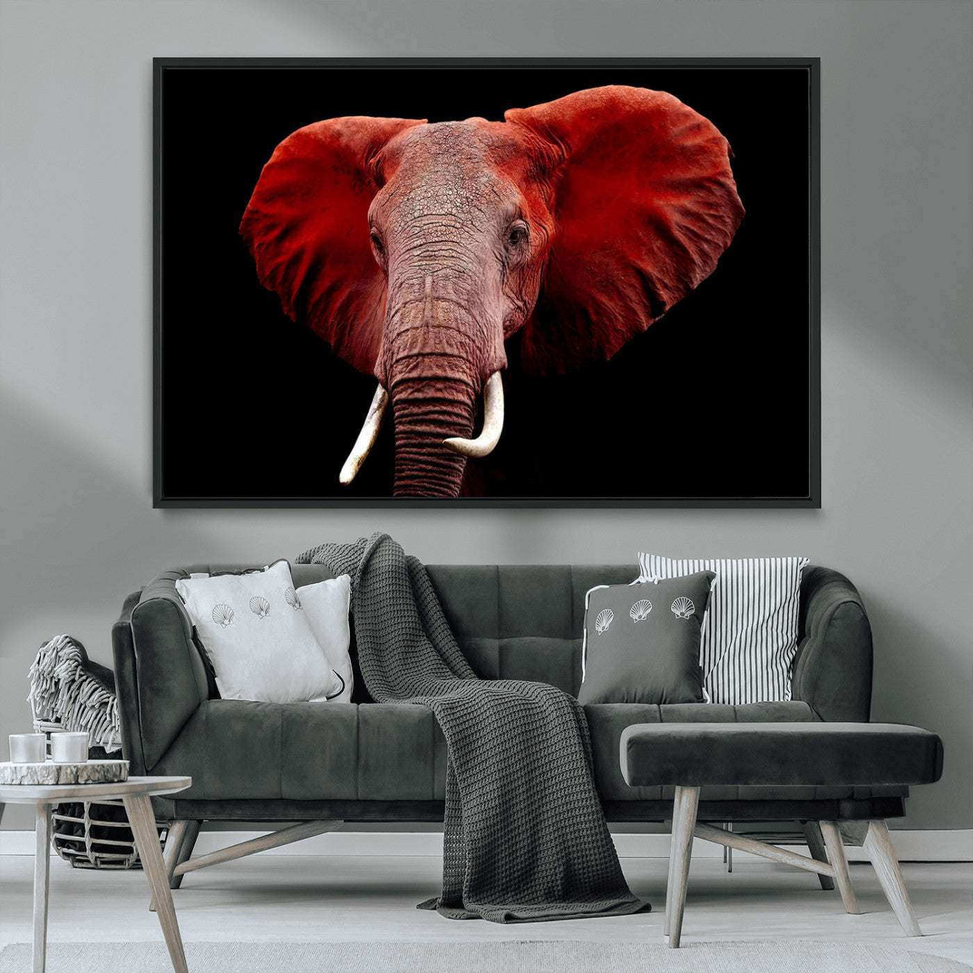 14788-MGV-CV-36X24-Red Elephant Wall Art – Bold Wildlife Canvas Print, African Safari Animal Decor for Living Room, Bedroom or Office