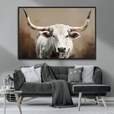 61423-MGV-CV-36X24-Longhorn Bull Wall Art – Rustic Western Texas Steer Canvas Print, Cowboy Farmhouse Decor for Living Room, Bedroom, Office or Ranch