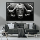 75273-MGV-CV-36X24-Buffalo Wall Art – Black and White African Buffalo Canvas Print, Rustic Wildlife Animal Artwork for Farmhouse, Living Room,