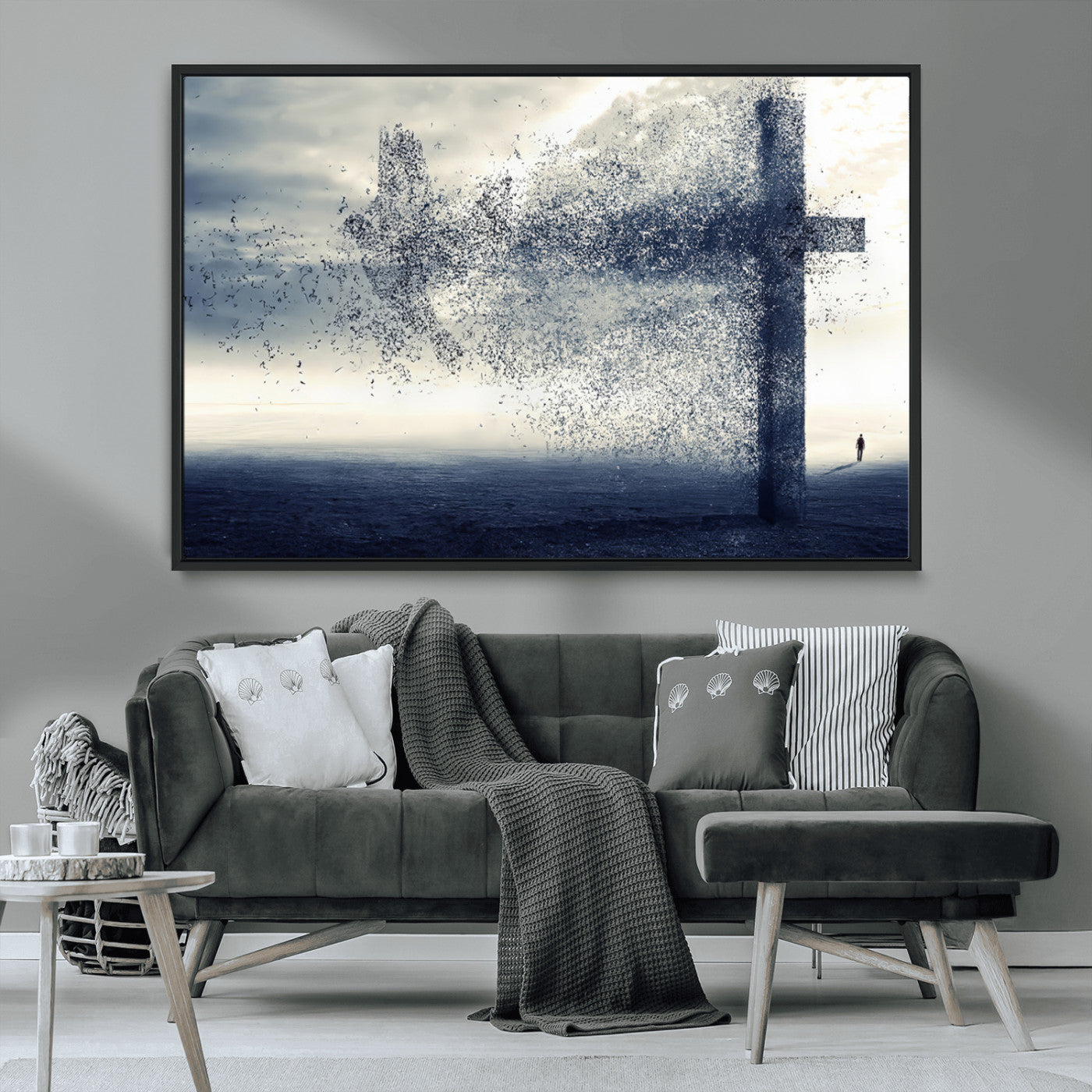 55718-MGV-CV-36X24-Surreal Cross Wall Art – Spiritual Faith Canvas Print, Abstract Christian Artwork with Modern Religious Symbol for Living Room,