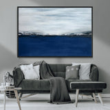 62197-MGV-FC-36X24_Black-Abstract Ocean Wall Art – Minimalist Blue and White Canvas Print, Modern Coastal Seascape Painting for Bedroom, Living Room or