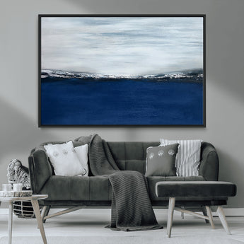 62197-MGV-FC-36X24_Black-Abstract Ocean Wall Art – Minimalist Blue and White Canvas Print, Modern Coastal Seascape Painting for Bedroom, Living Room or