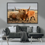 53461-MGV-CV-36X24-Highland Cow Family Wall Art – Rustic Farmhouse Animal Canvas Print, Country Decor for Living Room, Bedroom or Office, Calf and