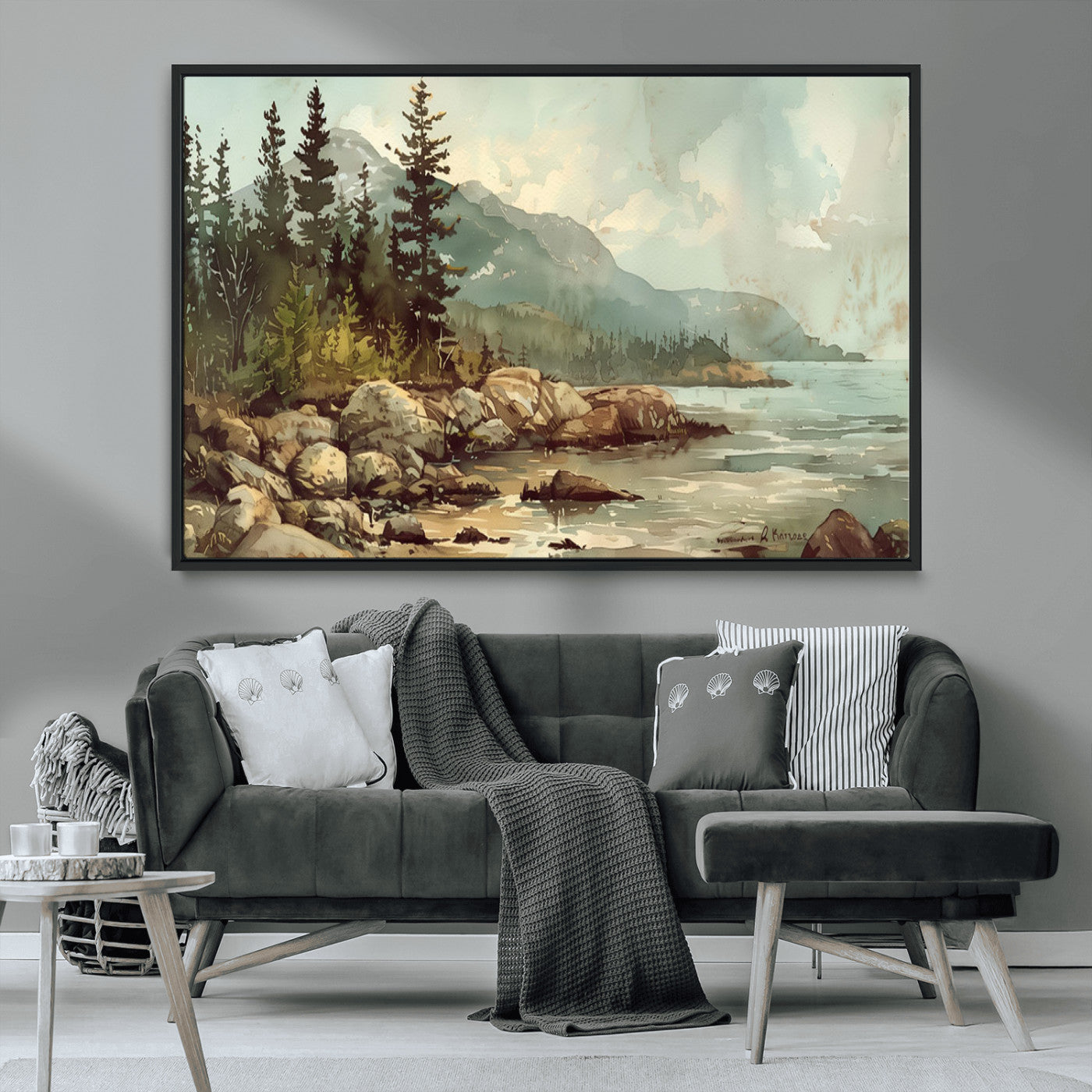 24809-MGV-FC-36X24_Black-Vintage Spring Wall Art Canvas Print, Framed Forest Landscape Art Picture Print, Acadia National Park Perfect Vintage Farmhouse