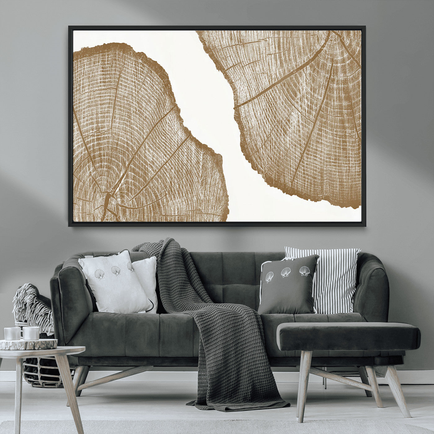 99692-MGV-CV-36X24-Tree Ring Linocut Wall Art Canvas Print, Framed Wood Cut Art Picture Print, Tree Rings Perfect Minimalist Rustic Decor Artwork