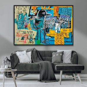 43113-MGV-FC-36X24_Black-Abstract Graffiti Wall Art – Colorful Urban Canvas Print Bold Blue Yellow Black Design, Modern Street Style Decor for Living Room,