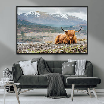 80252-MGV-FC-36X24_Black-Scottish Cow Wall Art Canvas Print, Framed Highland Cow Art Picture Print, Highland Cattle Perfect Rustic Farmhouse Decor Artwork
