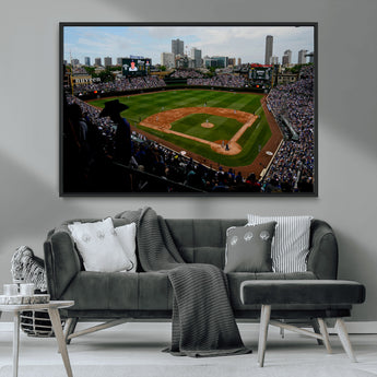 34859-MGV-FC-36X24_Black-Wrigley Field Wall Art Canvas Print, Framed Chicago Cubs Stadium Art Picture Print, Wrigley Stadium Field Perfect Sport Room Decor