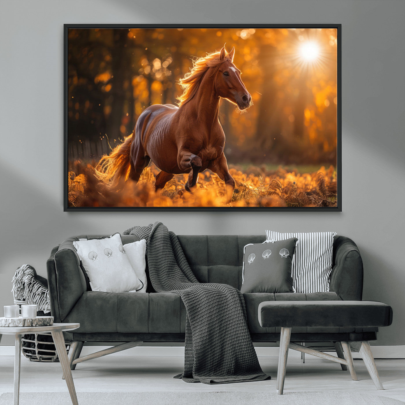 92144-MGV-FC-36X24_Black-Sunset Horse Wall Art Canvas Print, Framed Horse Barn Art Picture Print, Majestic Horse Perfect Rustic Farmhouse Decor Artwork
