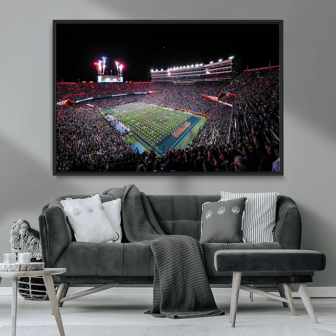 46899-MGV-FC-36X24_Black-Ben Hill Griffin Stadium Wall Art Canvas Print, Framed Football Stadium Art Picture Print, Florida Football Stadium Perfect Sport