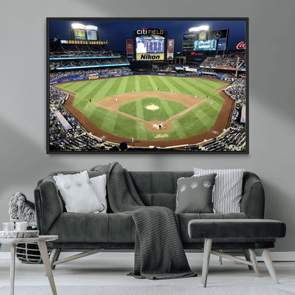 87666-MGV-FC-36X24_Black-City Field Stadium Wall Art Canvas Print, Framed New York Stadium Art Picture Print, Citi Field Stadium Perfect Sport Room Decor