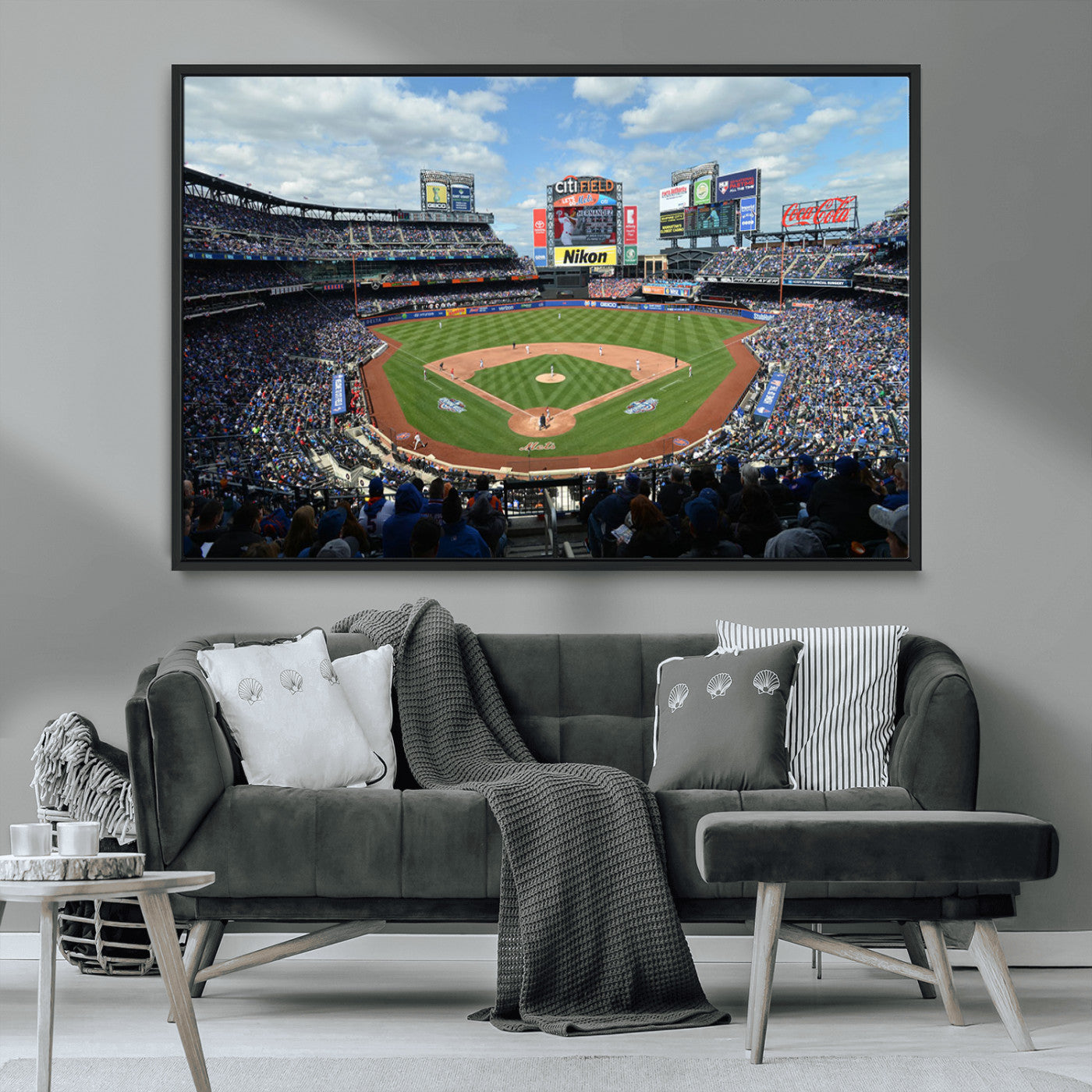 22910-MGV-FC-36X24_Black-City Field Stadium Wall Art Canvas Print, Framed New York Stadium Art Picture Print, City Field Perfect Sport Room Decor Artwork