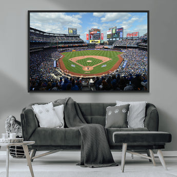 22910-MGV-FC-36X24_Black-City Field Stadium Wall Art Canvas Print, Framed New York Stadium Art Picture Print, City Field Perfect Sport Room Decor Artwork