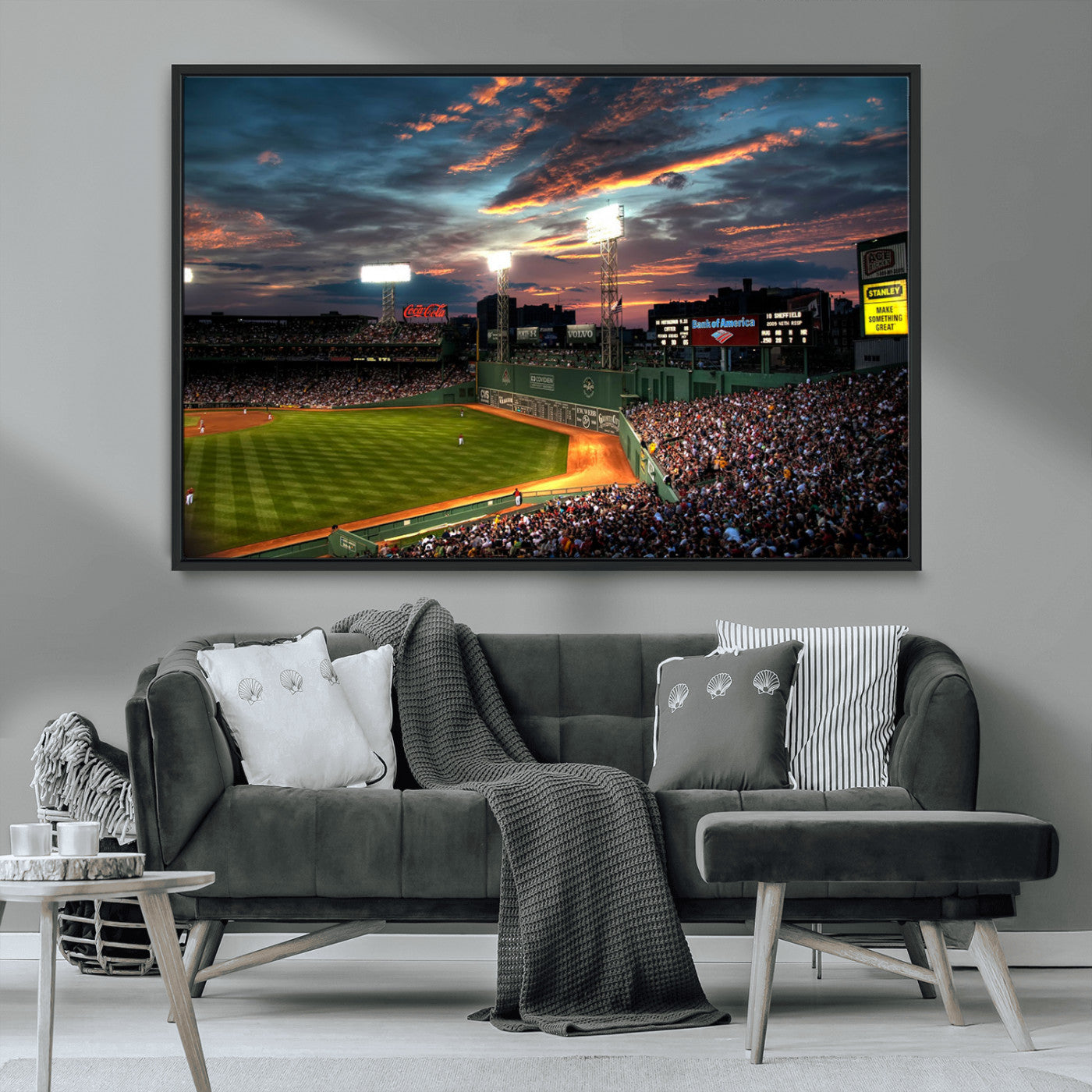 66781-MGV-FC-36X24_Black-Baseball Stadium Wall Art – Canvas Print Evening Game Field Packed Crowd Sunset Sky Sports Photography, Dynamic Decor for Game
