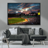 66781-MGV-FC-36X24_Black-Baseball Stadium Wall Art – Canvas Print Evening Game Field Packed Crowd Sunset Sky Sports Photography, Dynamic Decor for Game