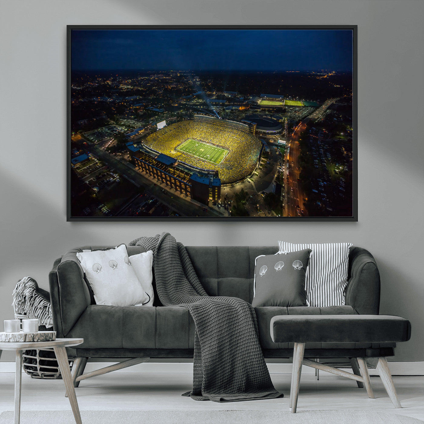 52519-MGV-FC-36X24_Black-Michigan Football Stadium Wall Art Canvas Print, Framed Michigan Stadium Art Picture Print, Michigan Wolverines Field Perfect