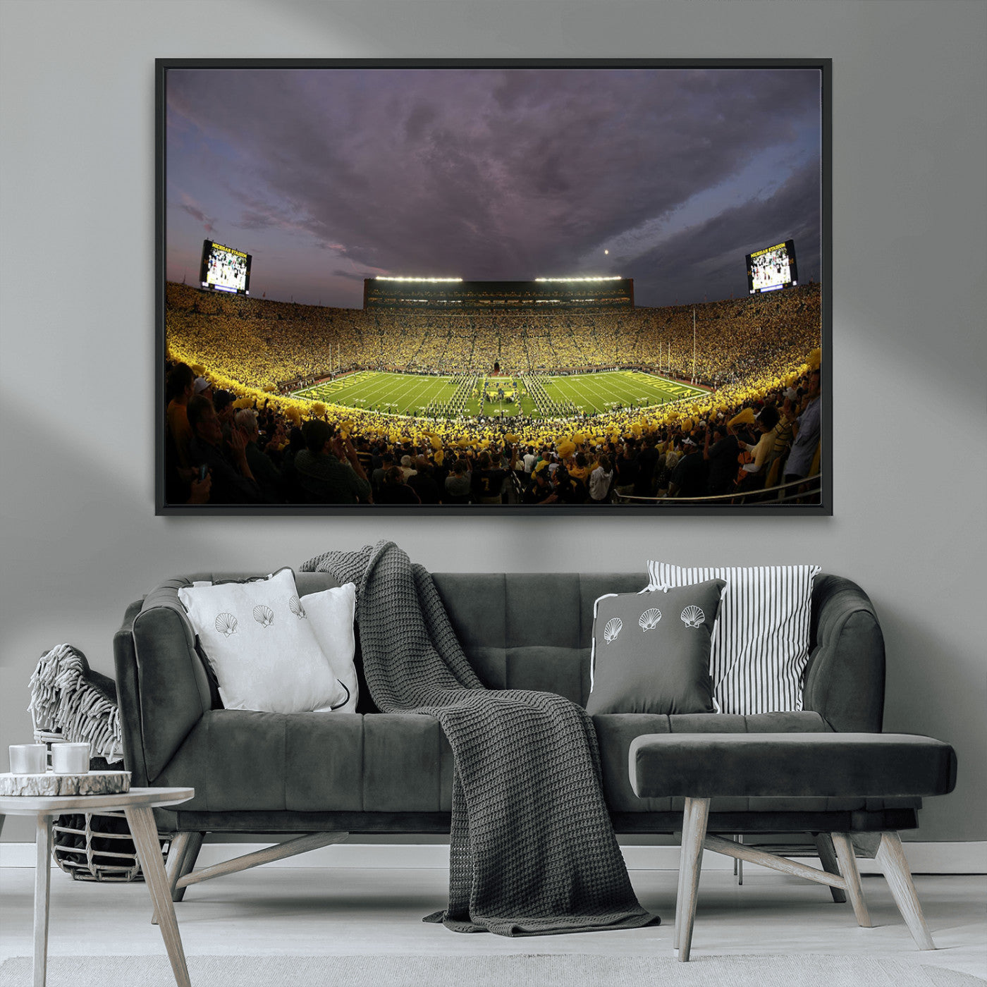 72404-MGV-FC-36X24_Black-Michigan Wolverine Stadium Wall Art Canvas Print, Framed Michigan Stadium Art Picture Print, Football Stadium Perfect Sport Room