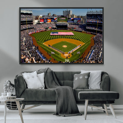 20879-MGV-CV-36X24-Yankee Stadium Wall Art Canvas Print, Framed New York Stadium Art Picture Print, Yankee Field Perfect Sport Room Decor Artwork
