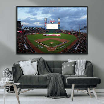 44631-MGV-CV-36X24-Oracle Park Stadium Wall Art Canvas Print, Framed San Francisco Giants Art Picture Print, Giants Stadium Field Perfect Sports Room