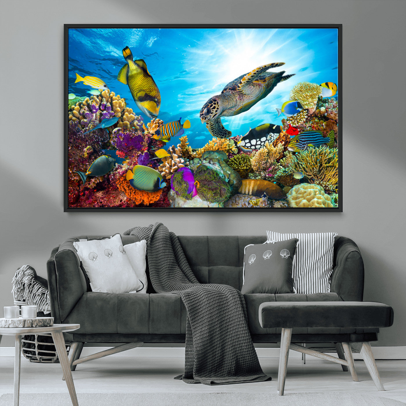 44772-MGV-CV-36X24-Underwater Sea Turtle Wall Art – Vibrant Coral Reef and Tropical Fish Canvas Print, Ocean Marine Life Decor for Living Room,