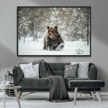 43350-MGV-CV-36X24-Wild Bear in Snow Wall Art – Majestic Wildlife Photography Print, Winter Forest Nature Decor for Cabin, Lodge, Rustic Home,