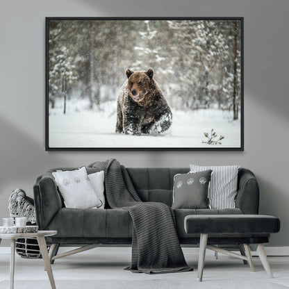 43350-MGV-CV-36X24-Wild Bear in Snow Wall Art – Majestic Wildlife Photography Print, Winter Forest Nature Decor for Cabin, Lodge, Rustic Home,