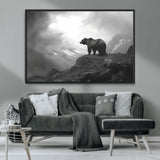 49504-MGV-CV-36X24-Black and White Grizzly Bear Wall Art – Wilderness Wildlife Painting, Rustic Mountain Cabin Decor, Monochrome Animal Print for