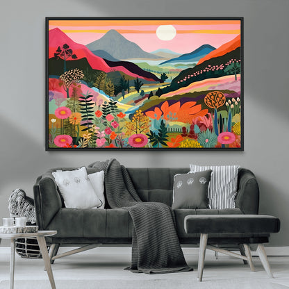 61376-MGV-CV-36X24-Floral Valley Wall Art – Panoramic Mountain Landscape Canvas Print, Vibrant Nature Decor for Living Room, Office, or Bedroom