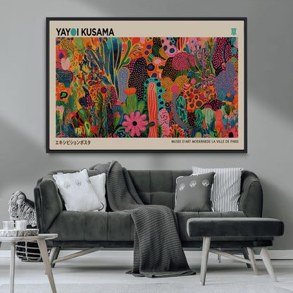 40791-MGV-CV-36X24-Kusama Inspired Wall Art – Vibrant Abstract Floral Jungle Canvas Print, Bold Pop Art Botanical Decor for Living Room, Bedroom, or
