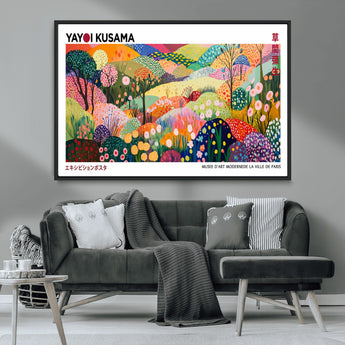 75201-MGV-CV-36X24-Yayoi Kusama Floral Wall Art – Vibrant Abstract Landscape Canvas Print, Modern Pop Art Poster for Living Room, Bedroom, or Gallery