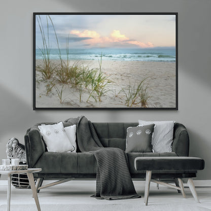 Test1001-MGV-CV-36X24-Coastal Beach Wall Art – Panoramic Ocean Waves and Sandy Dunes Canvas Print, Serene Seascape with Sea Oats for Relaxing Home or